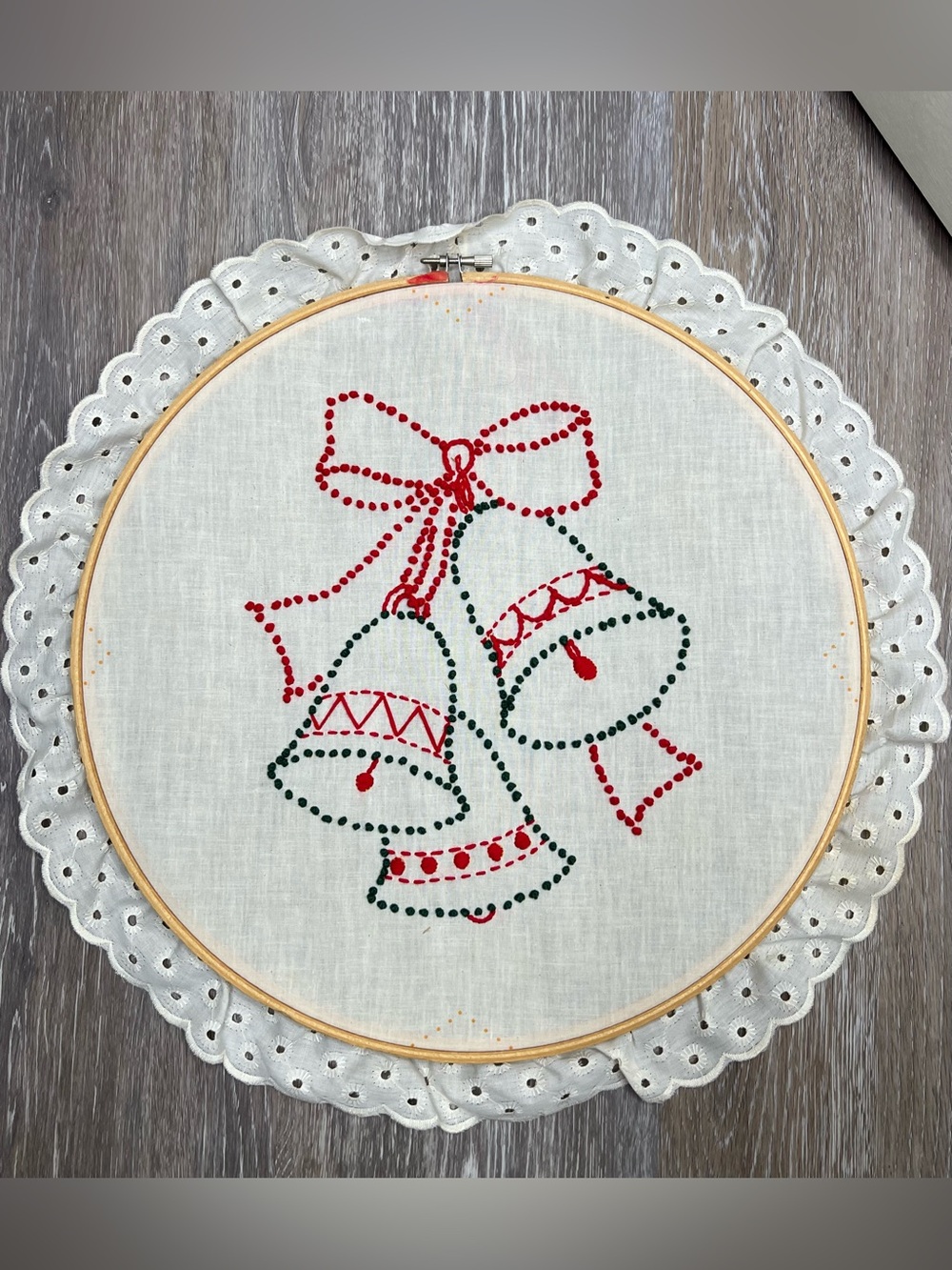 Handmade Needlepoint Hanging Hoop with Lace